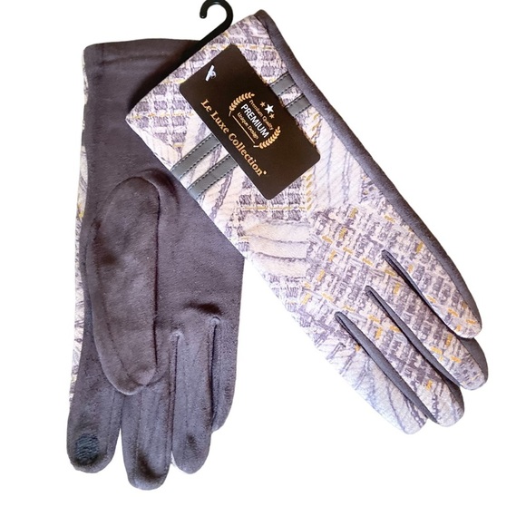 New le lux collection gray & gold print buckle stretch soft touch screen gloves - Picture 2 of 6